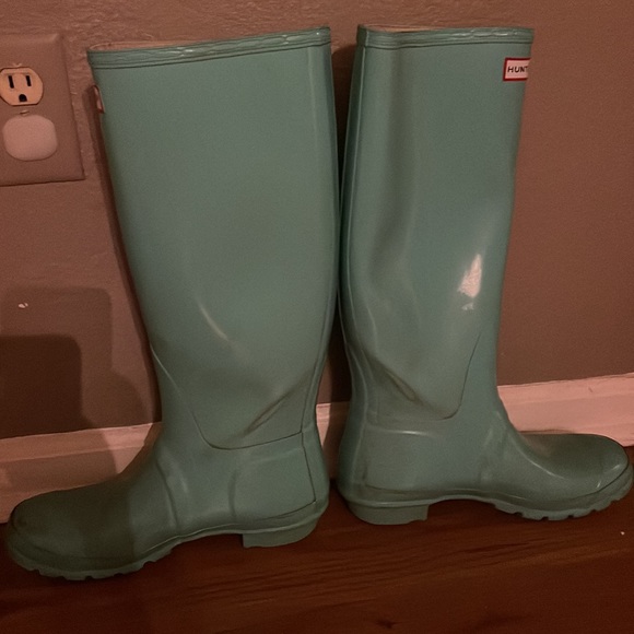 Hunter Original Tall Gloss Ocean Turquoise Wellington Rain Boot Women’s UK7 US9 - Picture 2 of 4